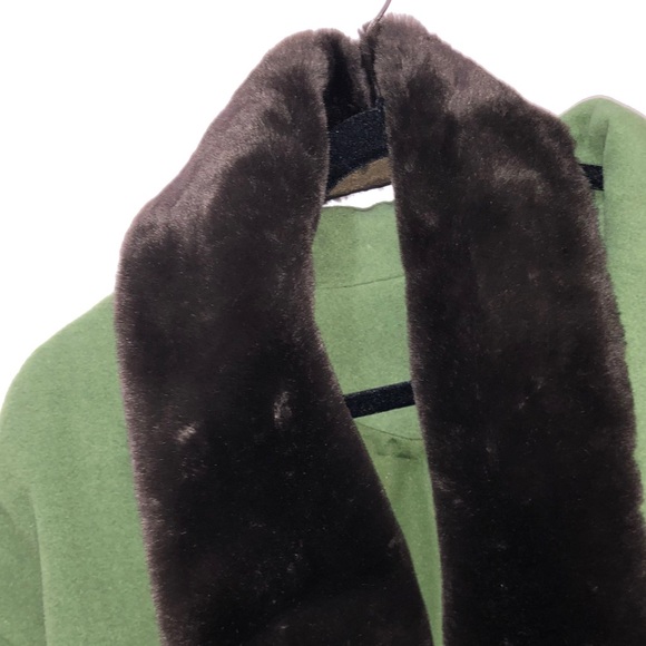 Vintage wool Pea coat green with fur collar - Picture 7 of 10